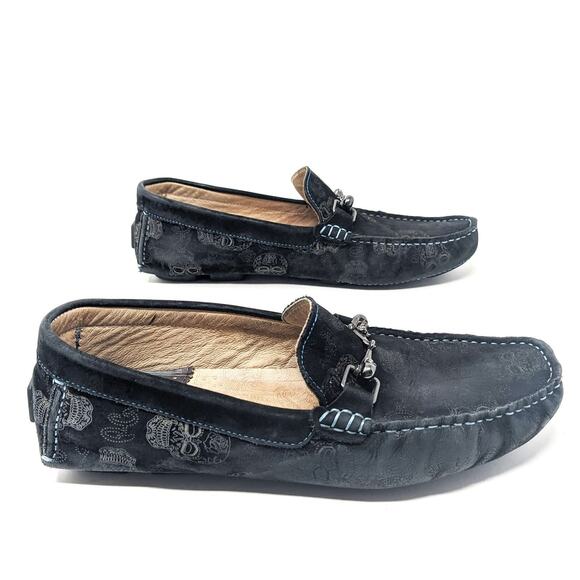 Robert Graham Shoes Mens 10 Tardis Suede Skulls Black Driving Loafers Slip On main image 6